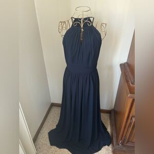 Levkoff keyhole neck navy chiffon a-line long gown size 6